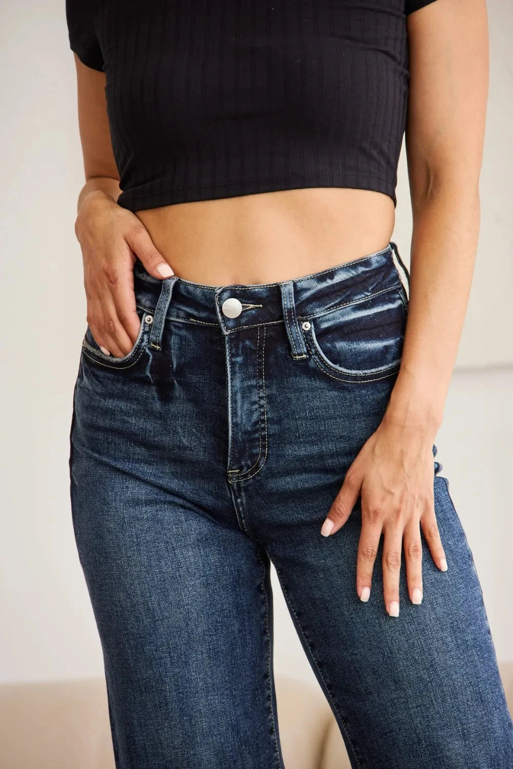 RFM Full Size Tummy Control High Waist Raw Hem Jeans Coco’s Tee Boutique