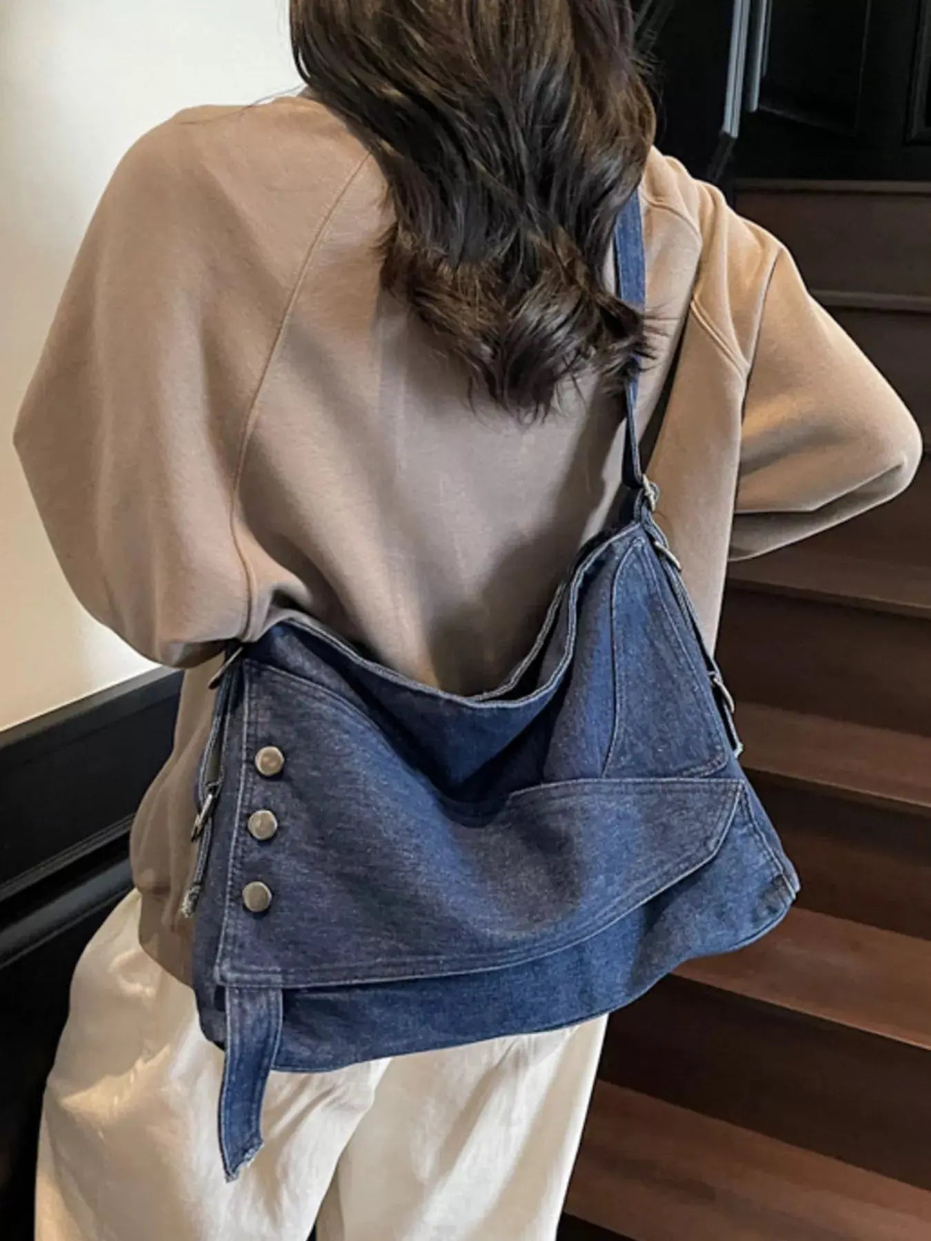 Casual Denim Crossbody Bag with Button Detail Simply Love