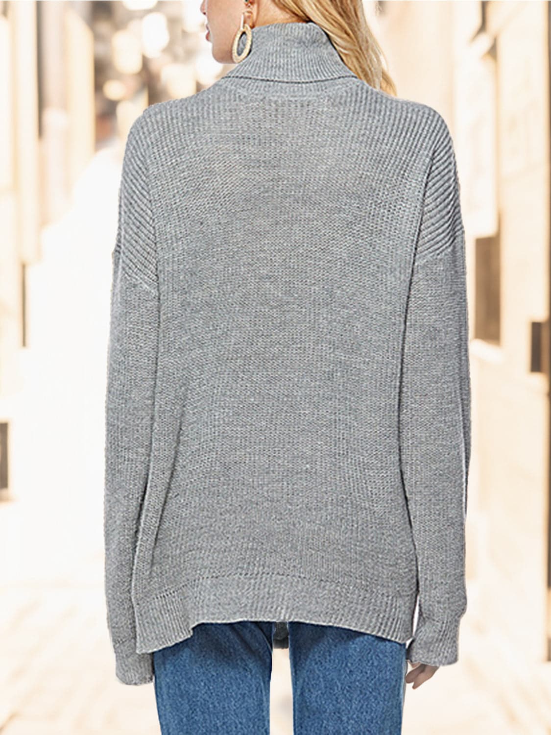 Turtleneck Drop Shoulder Long Sleeve Sweater.