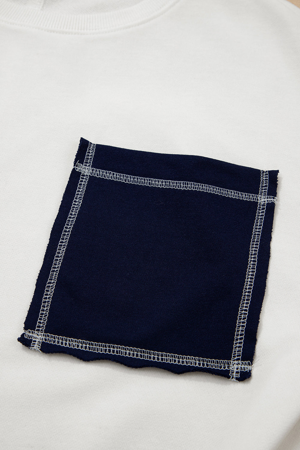 White Exposed Seam Detail Color Block Patch Pocket Drop Shoulder Sweatshirt Dear-Lover Dropshipping