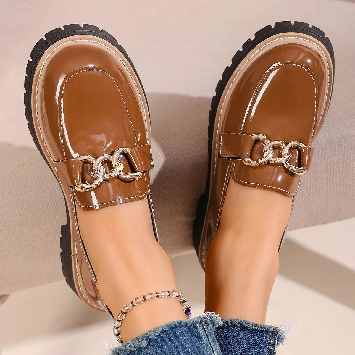 Chain Decor Chunky Loafers Simply Love