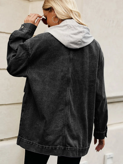 Oversized Button Up Denim Jacket with Hood