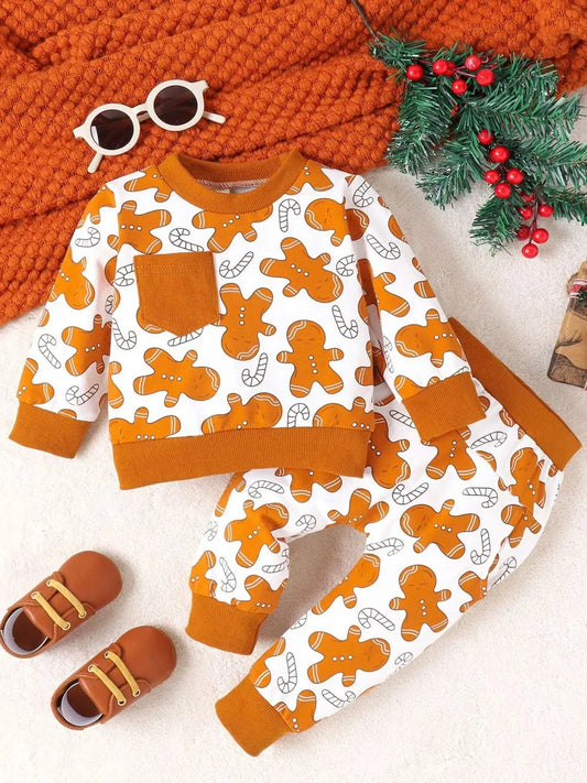 Children's Gingerbread Man Print Long Sleeve Outfit Set Simply Love