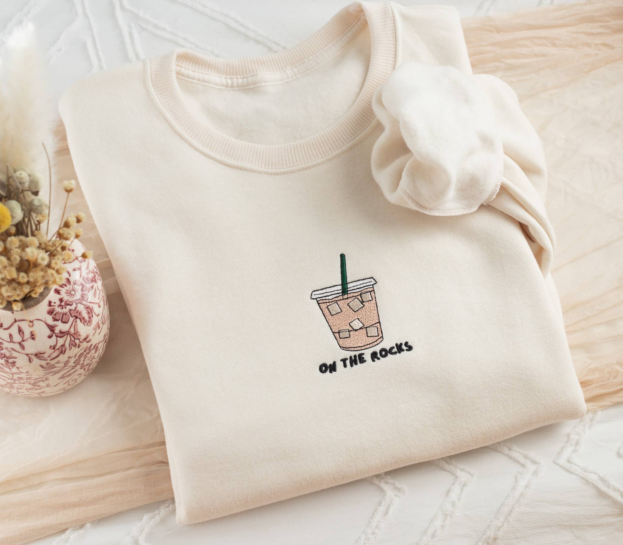 Embroidered On The Rocks Iced Coffee Sweatshirt Coco’s Tee Boutique