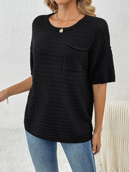 Round Neck Half Sleeve Knit Top.