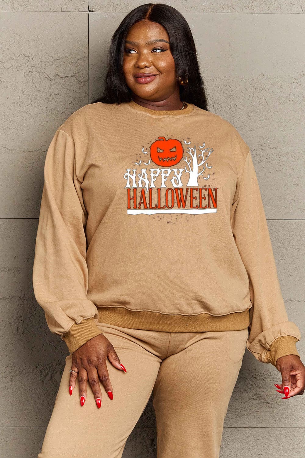 Simply Love Full Size HAPPY HALLOWEEN Graphic Sweatshirt.