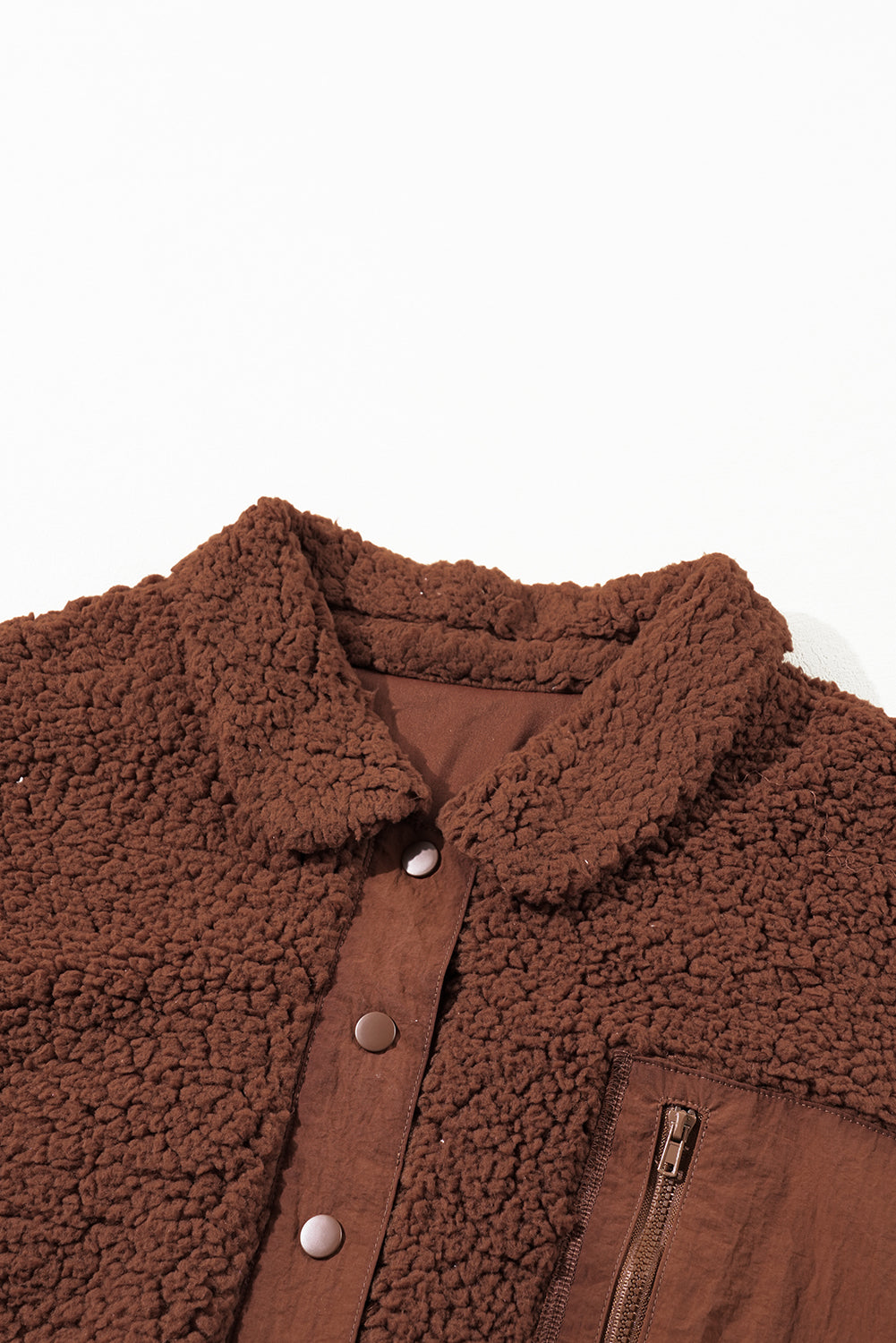 Cozy red clay teddy bear jacket with faux shearling charm