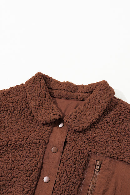 Cozy red clay teddy bear jacket with faux shearling charm