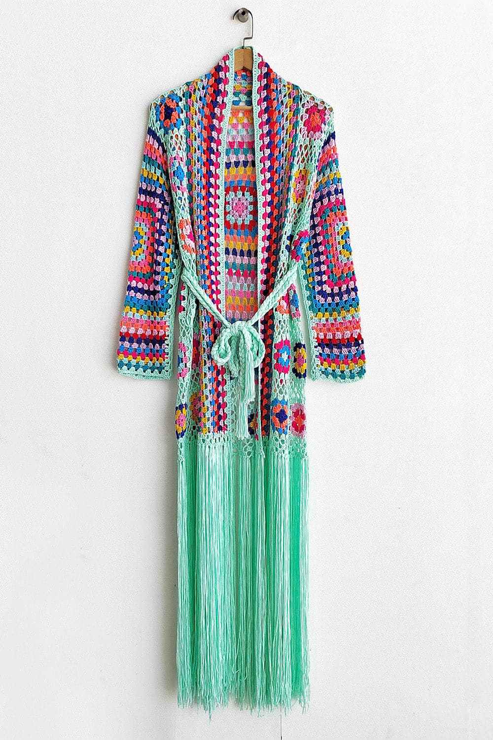 Fringe Tied Long Sleeve Cardigan.