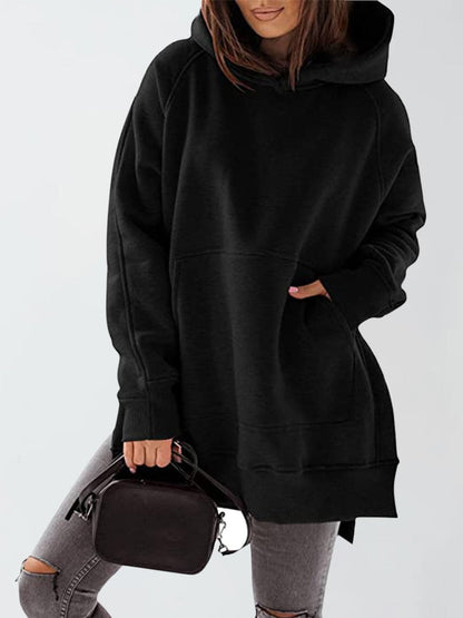 Slit Pocketed Raglan Sleeve Hoodie.