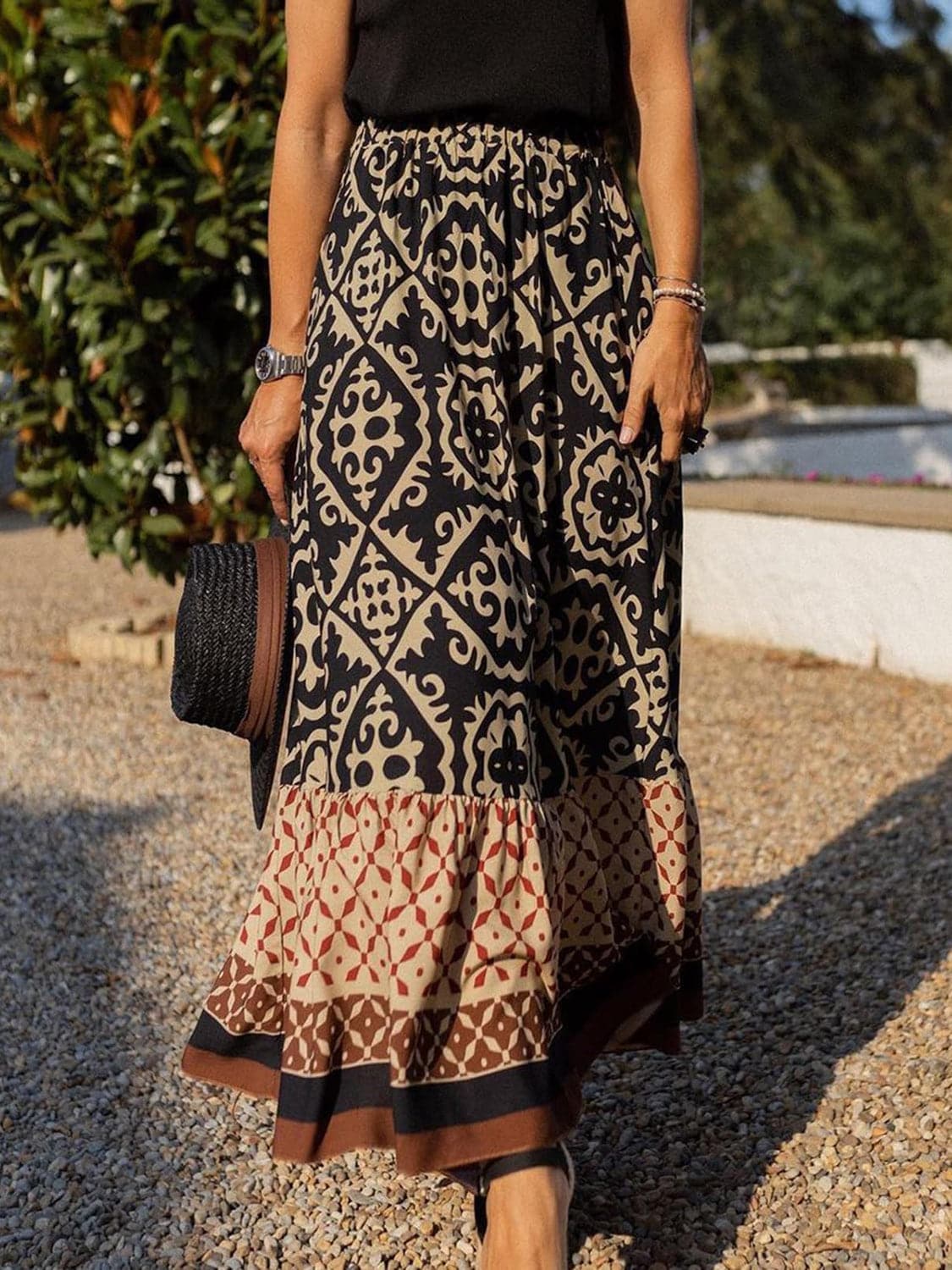 Geometric Elastic Waist Maxi Skirt.