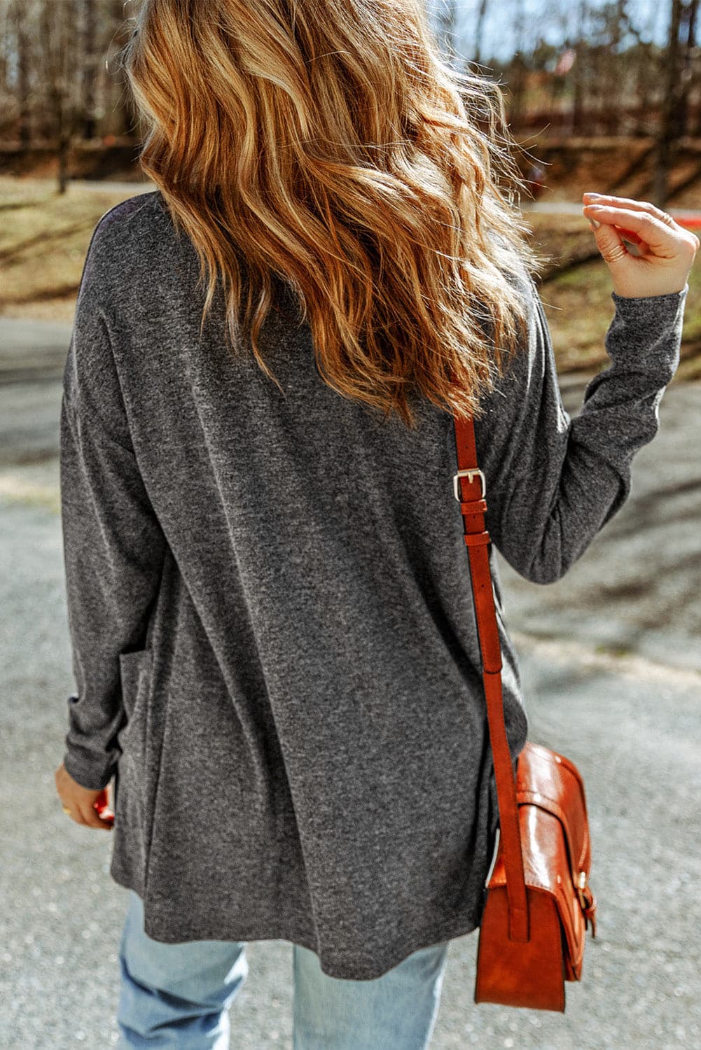 Long Sleeve Dropped Shoulder Cardigan with Pocket.