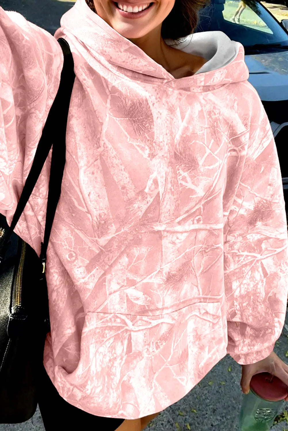 Light Pink Camouflage Woodland Print Oversized Sporty Hoodie For Women Dear-Lover Dropshipping
