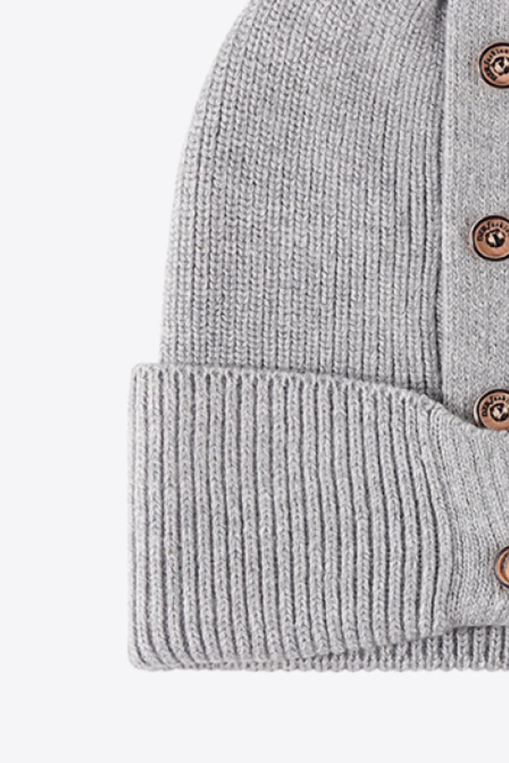 Button Detail Rib-Knit Cuff Beanie.