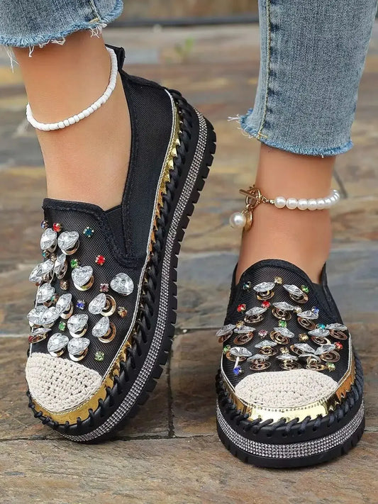 Rhinestone Decor Platform Loafers Simply Love