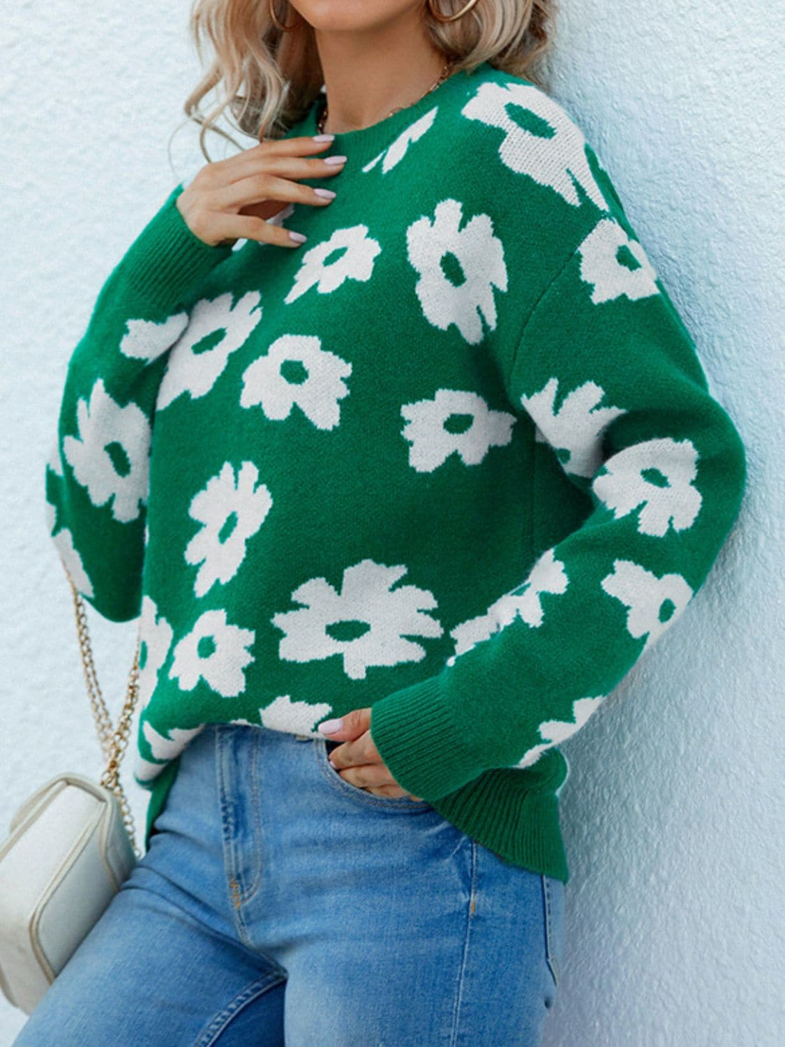 Floral Round Neck Sweater.