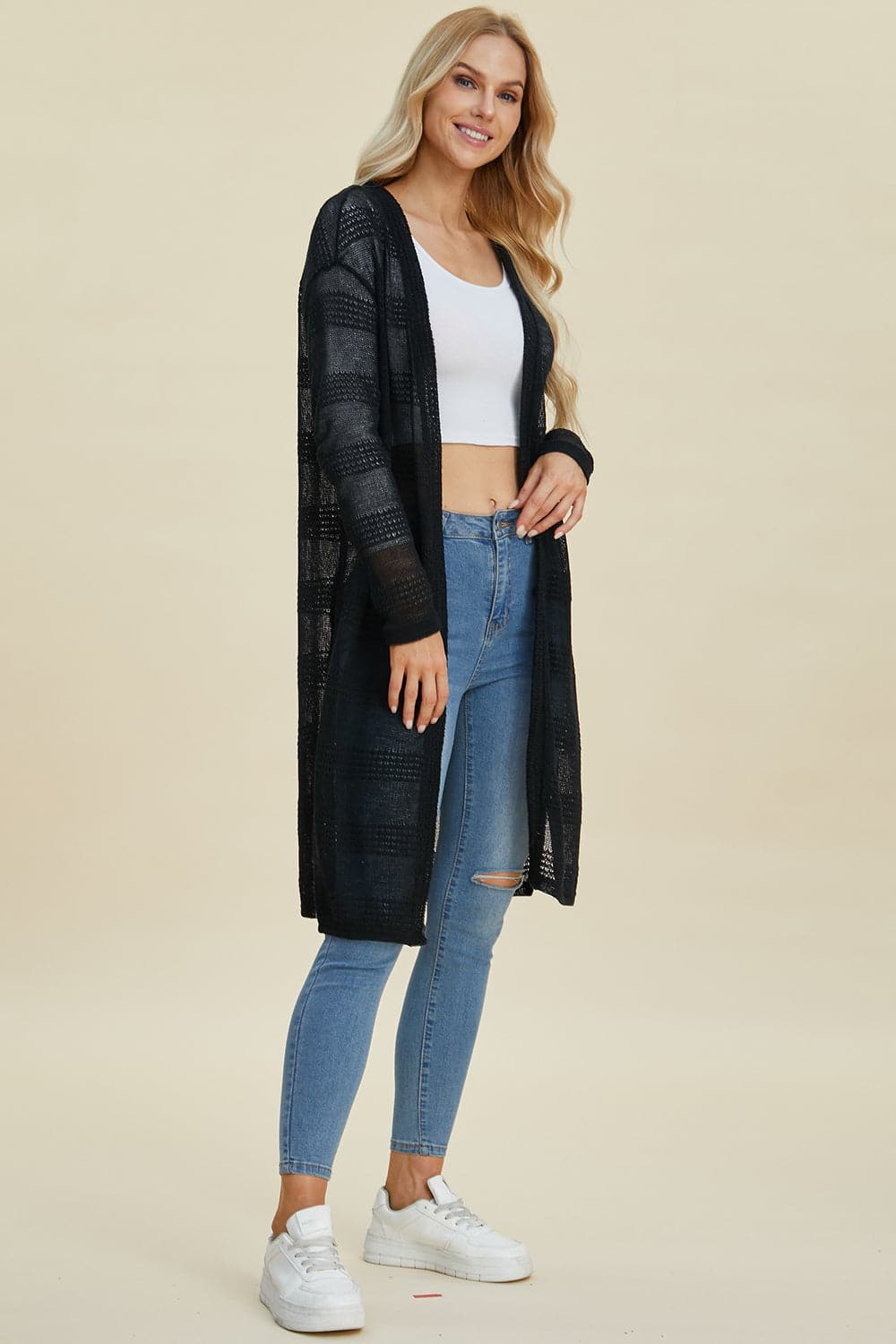 Double Take Full Size Open Front Longline Cardigan.