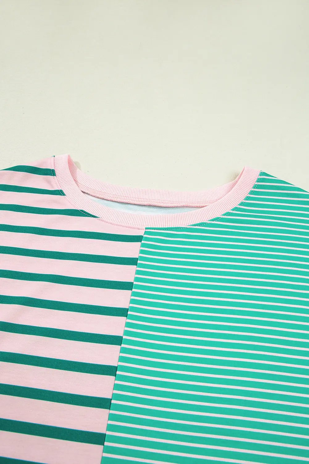 Green Stripe Color Block Exposed Seam Plus Size Sweatshirt Dear-Lover Dropshipping
