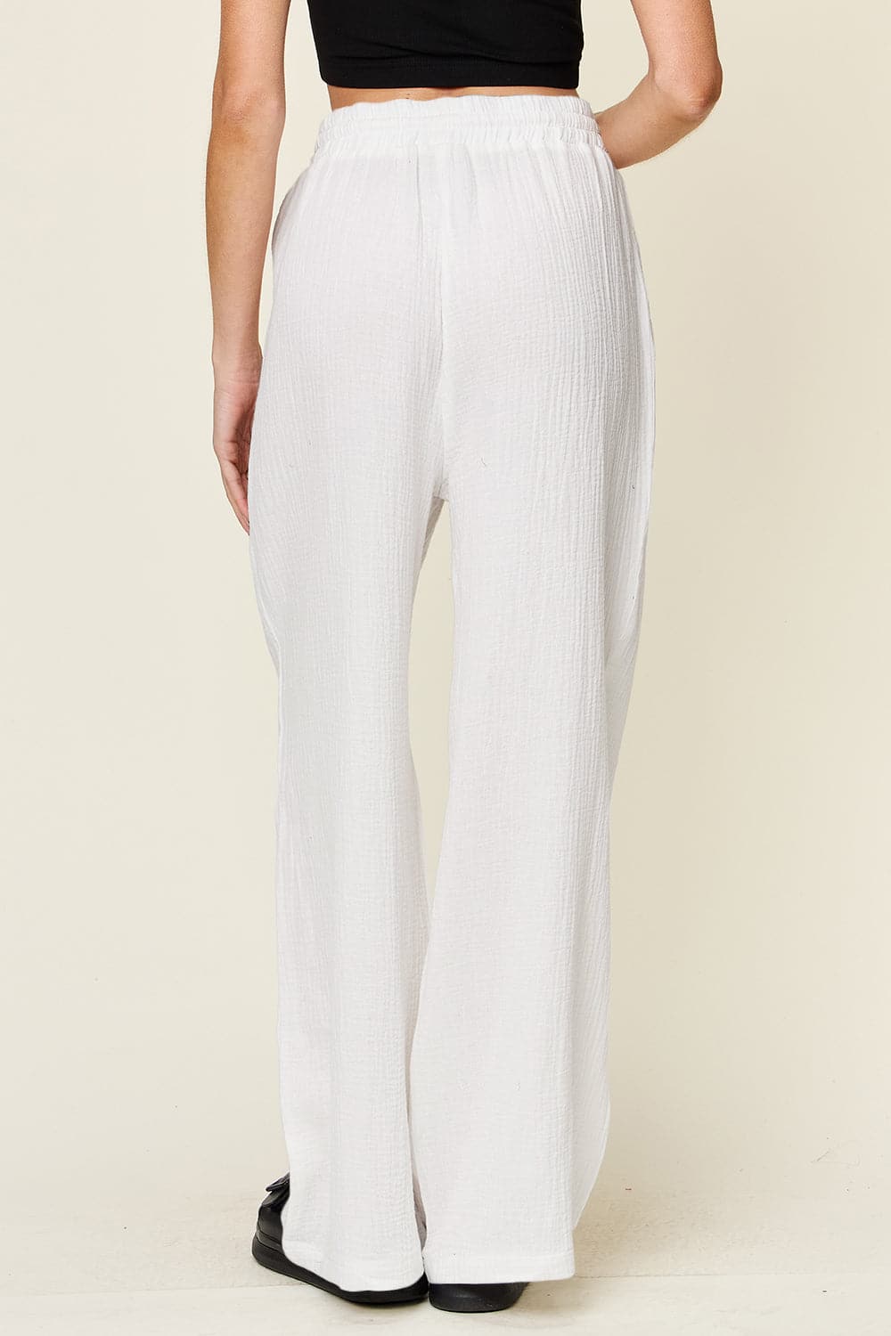 Double Take Full Size Texture Drawstring Wide Leg Pants.