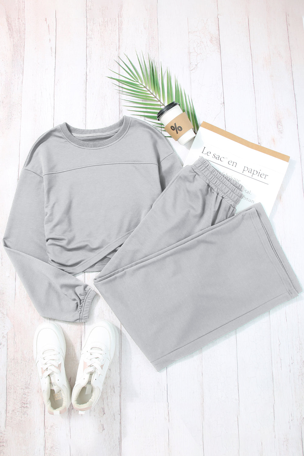 Chic light grey criss cross activewear set for effortless style