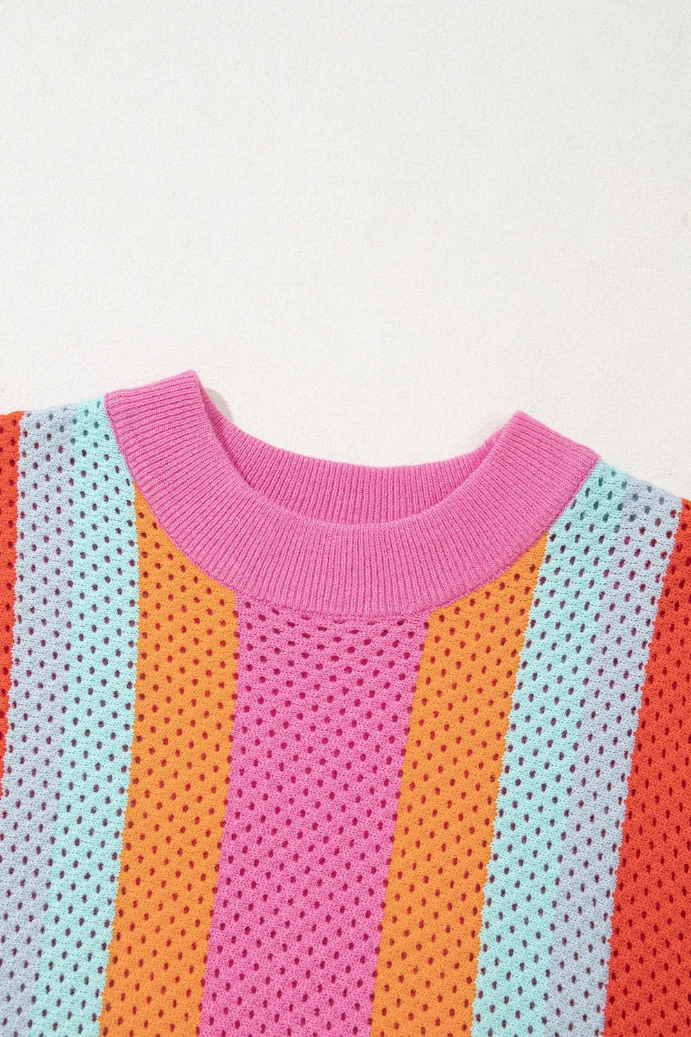 Color Block Eyelet Casual Knit Top