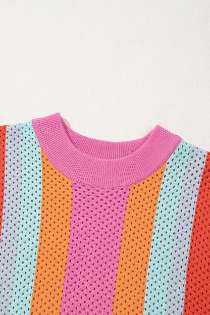 Color Block Eyelet Casual Knit Top