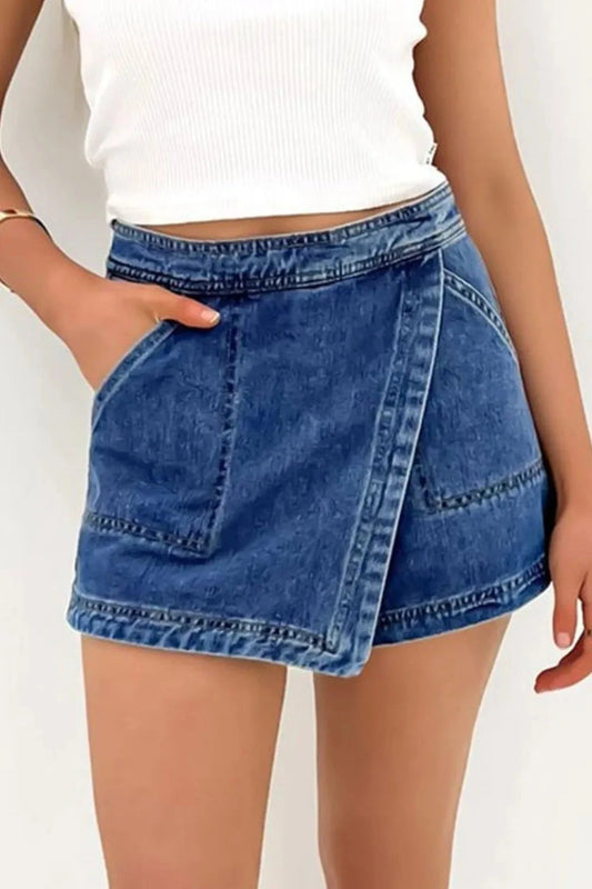 Asymmetrical Denim Skort with Pockets Simply Love