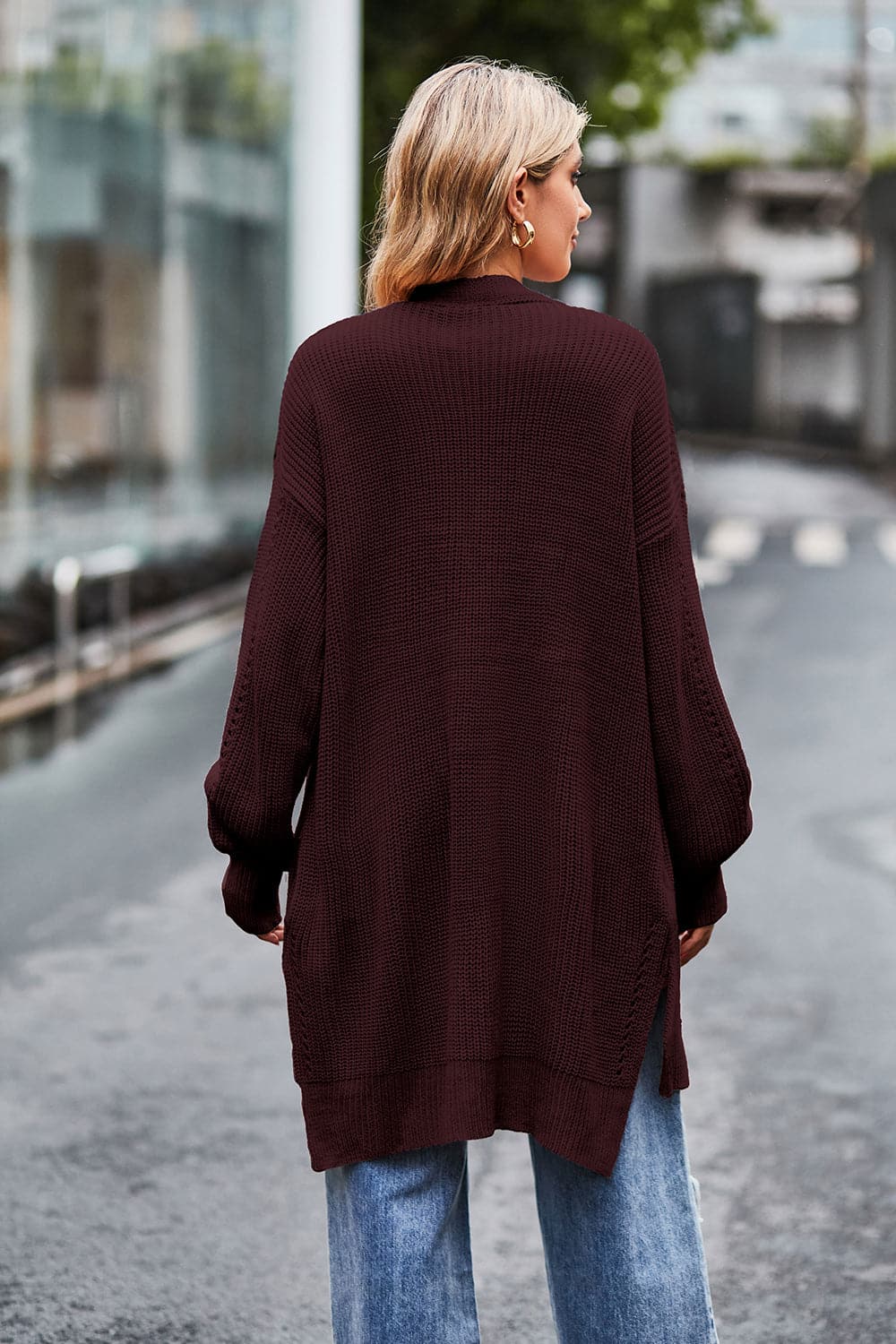 Open Front Dropped Shoulder Longline Cardigan.