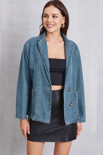 Pocketed Button Up Denim Jacket.