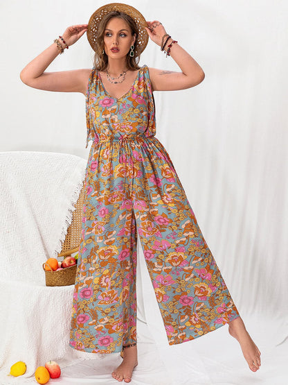 Plus Size Printed Wide Leg Sleeveless Jumpsuit.