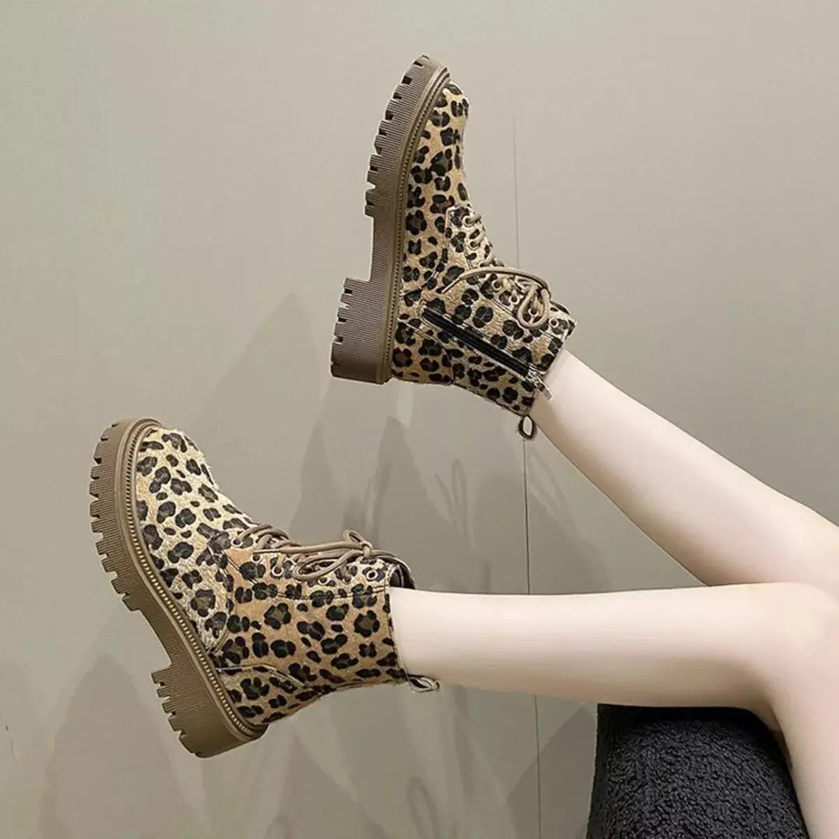 Animal Print Lace-Up Ankle Boots Simply Love