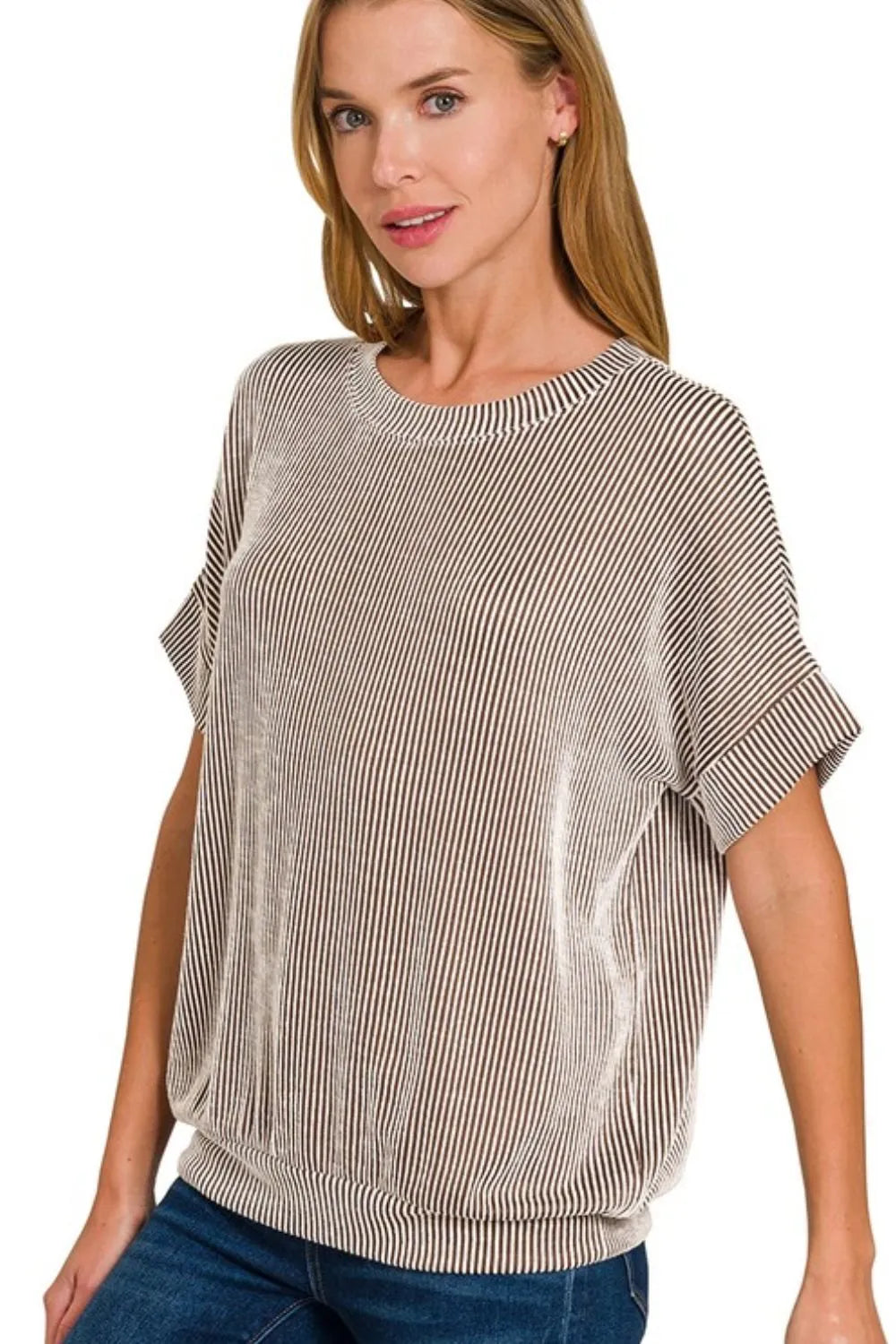 Zenana Corded Rib Short Sleeve T-Shirt - Love Salve 