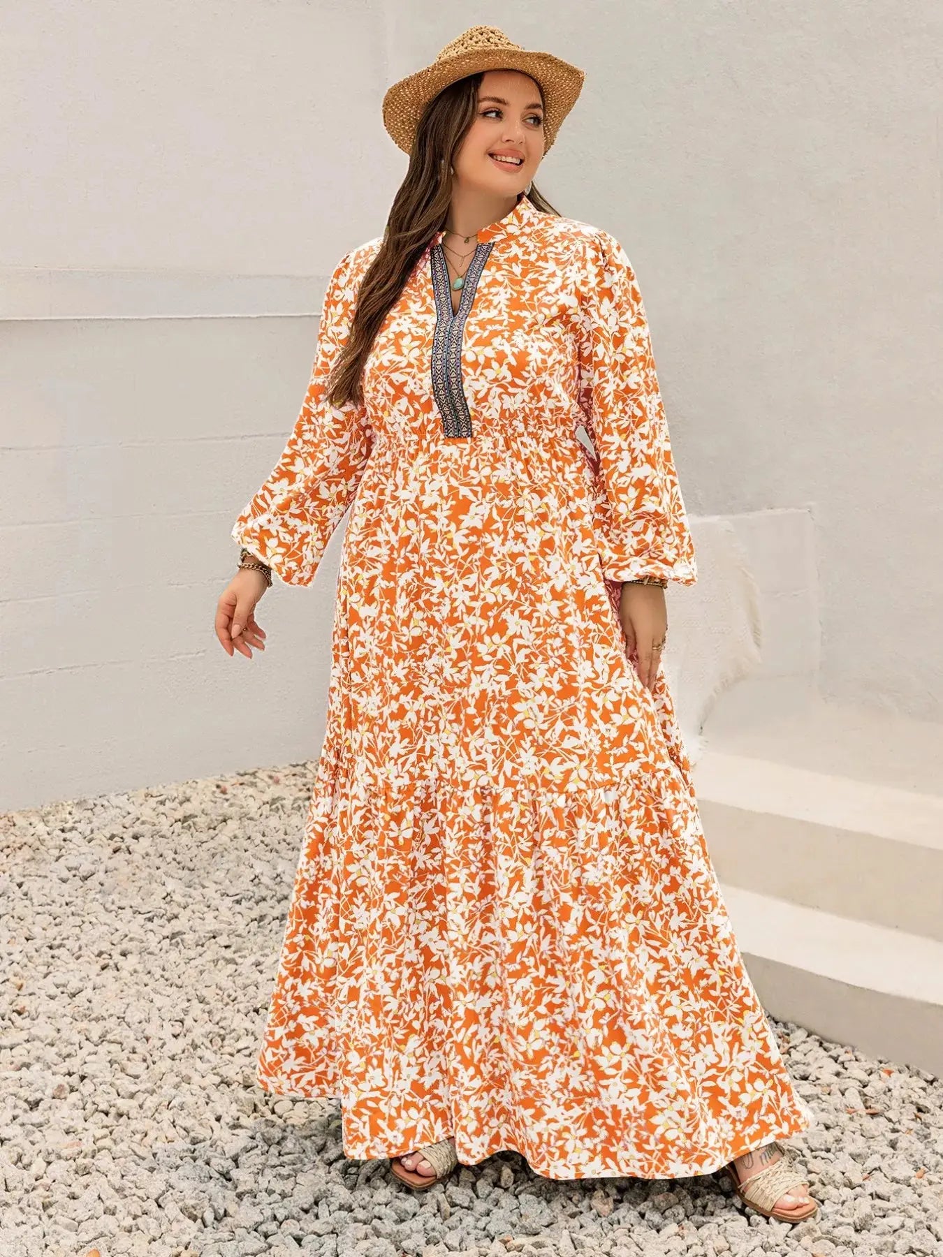 Plus Size Boho Floral Print Maxi Dress With Ruched Waist Simply Love