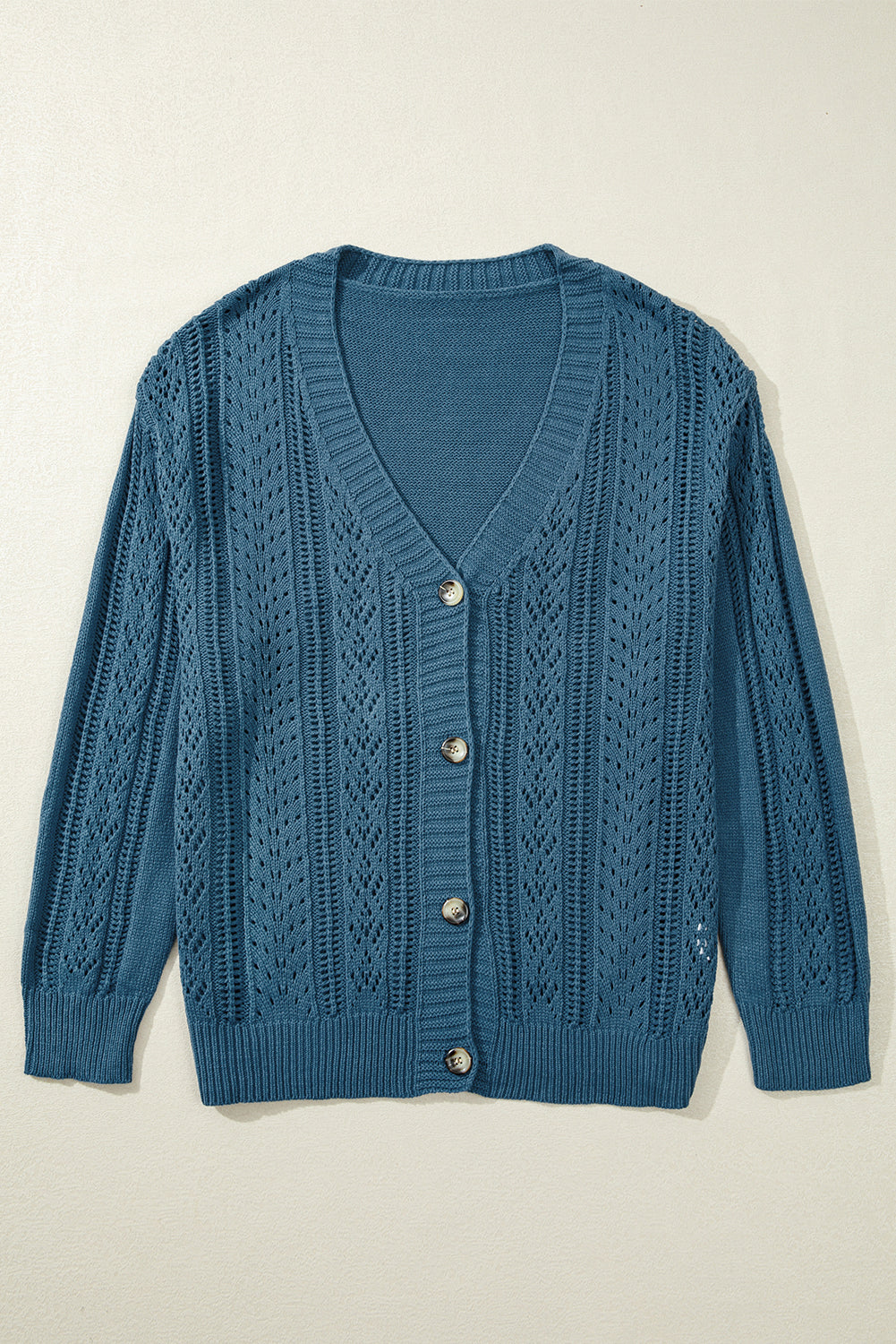 Chic real teal plus size cardigan with open knit and button front design