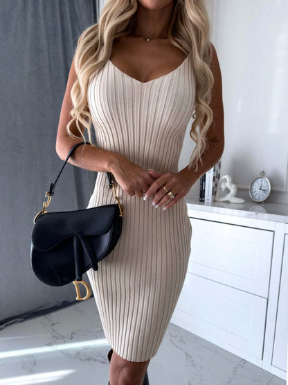 Ribbed Round Neck Top and Cami Dress Sweater Set.