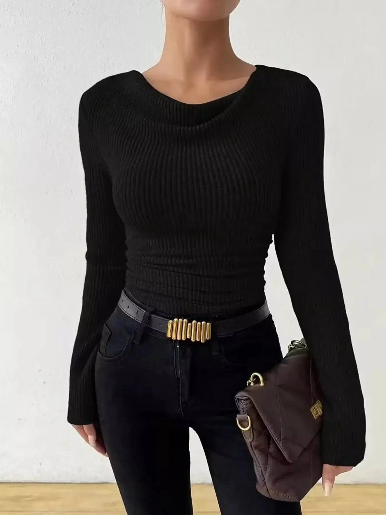 Cowl Neck Ribbed Knit Top Simply Love