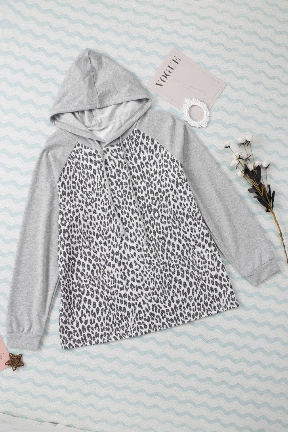 Plus Size Leopard Raglan Sleeve Hoodie.