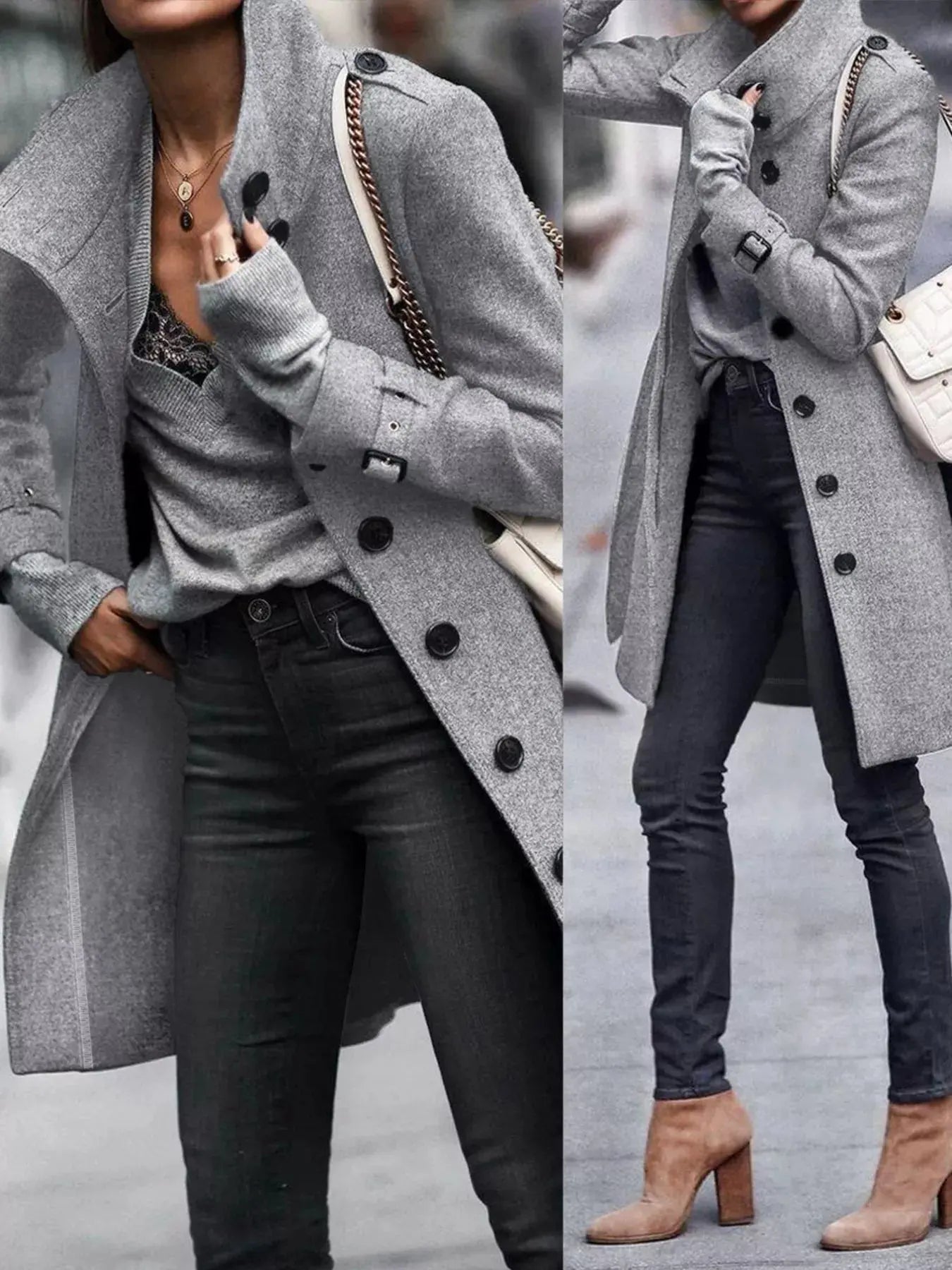 Button-Down Longline Coat with Belt Simply Love