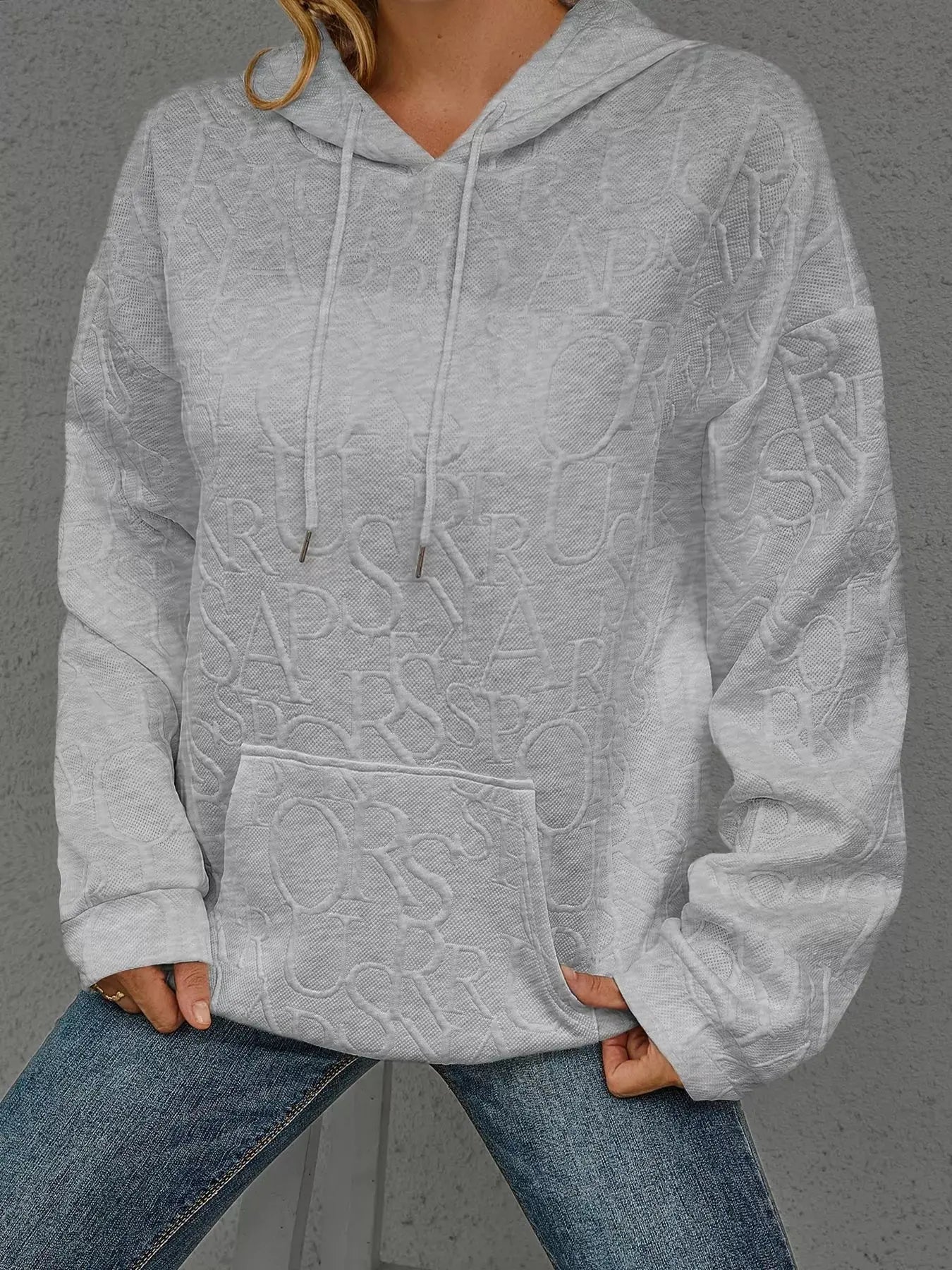 Full Size Embossed Lettering Casual Hoodie Plus Size Simply Love