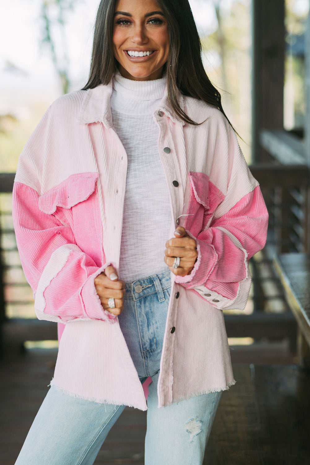 Delicacy two-tone corduroy shacket