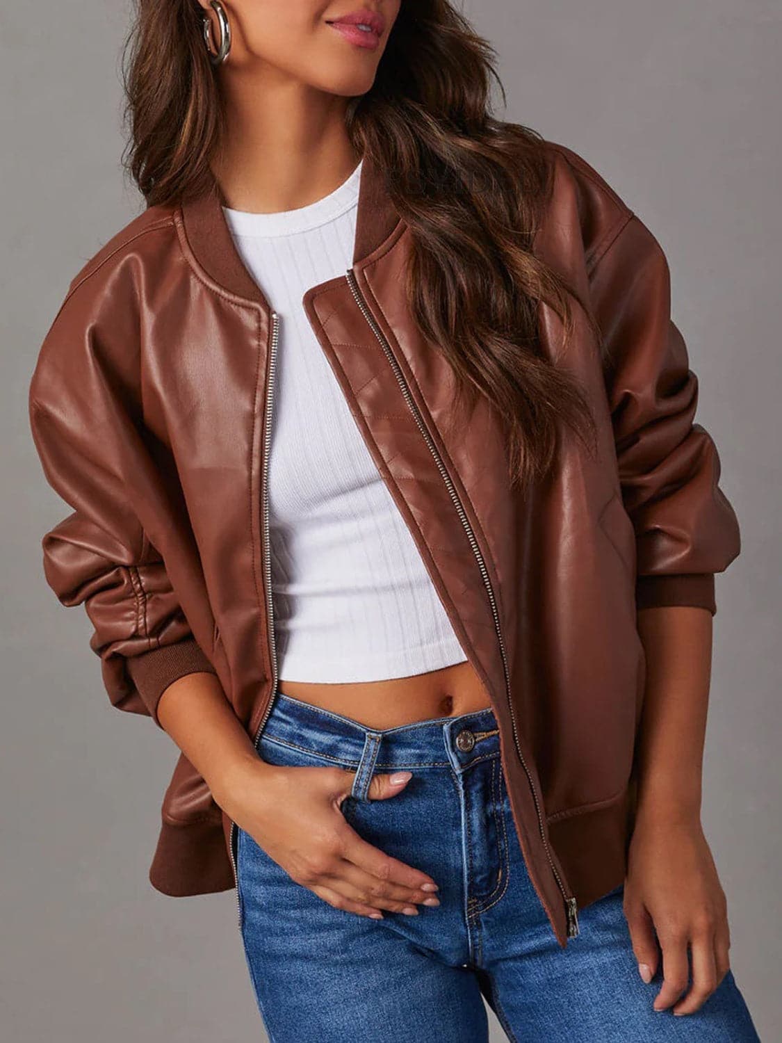 Trendy zip-up long sleeve jacket with pockets