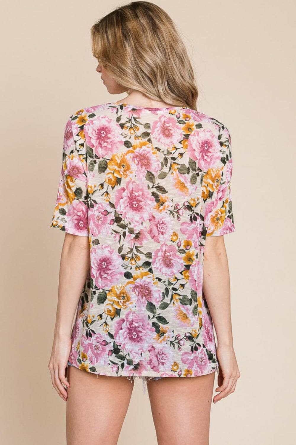 BOMBOM Floral Round Neck T-Shirt.