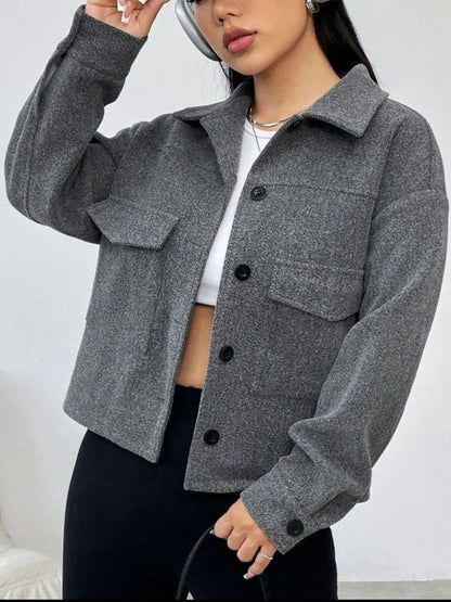 Chic button-up dropped shoulder long sleeve jacket