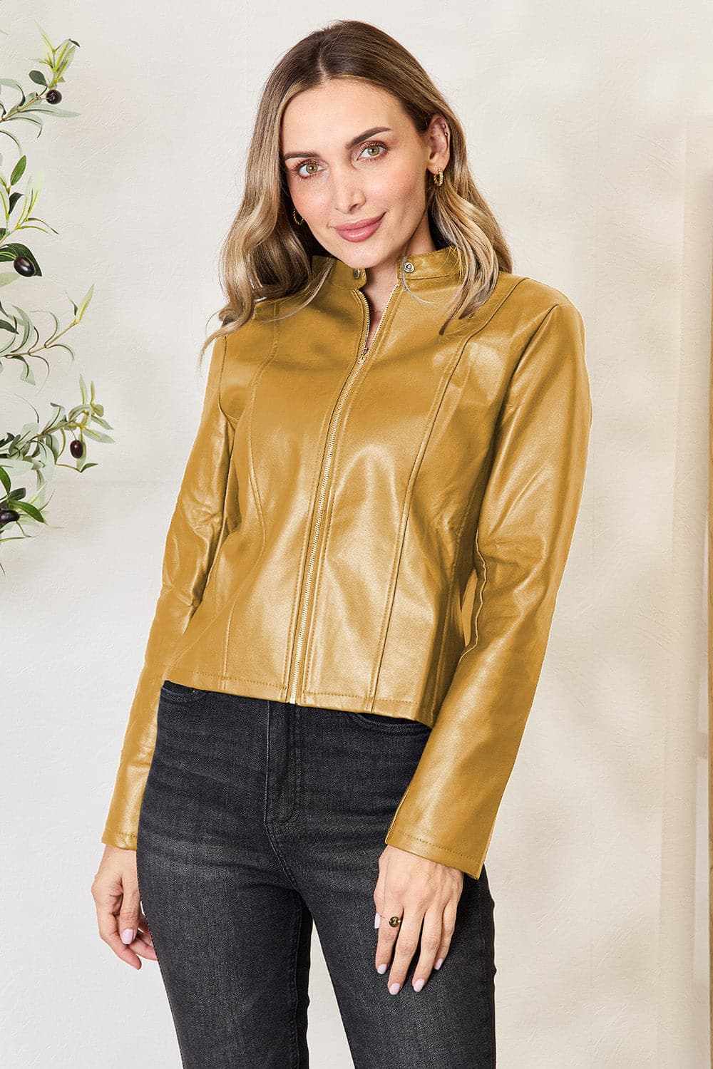Chic mock neck zip-up jacket - Love Salve 