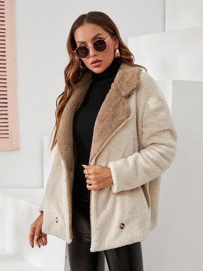 Fuzzy Button Up Dropped Shoulder Coat.