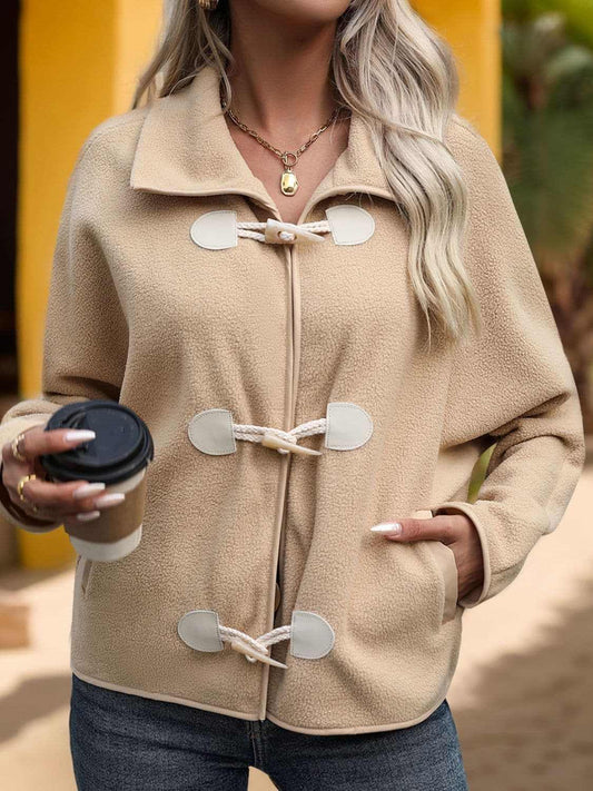 Chic collared toggle coat with pockets - Love Salve 
