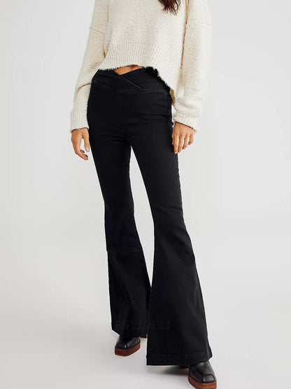 Asymmetrical waist flare denim