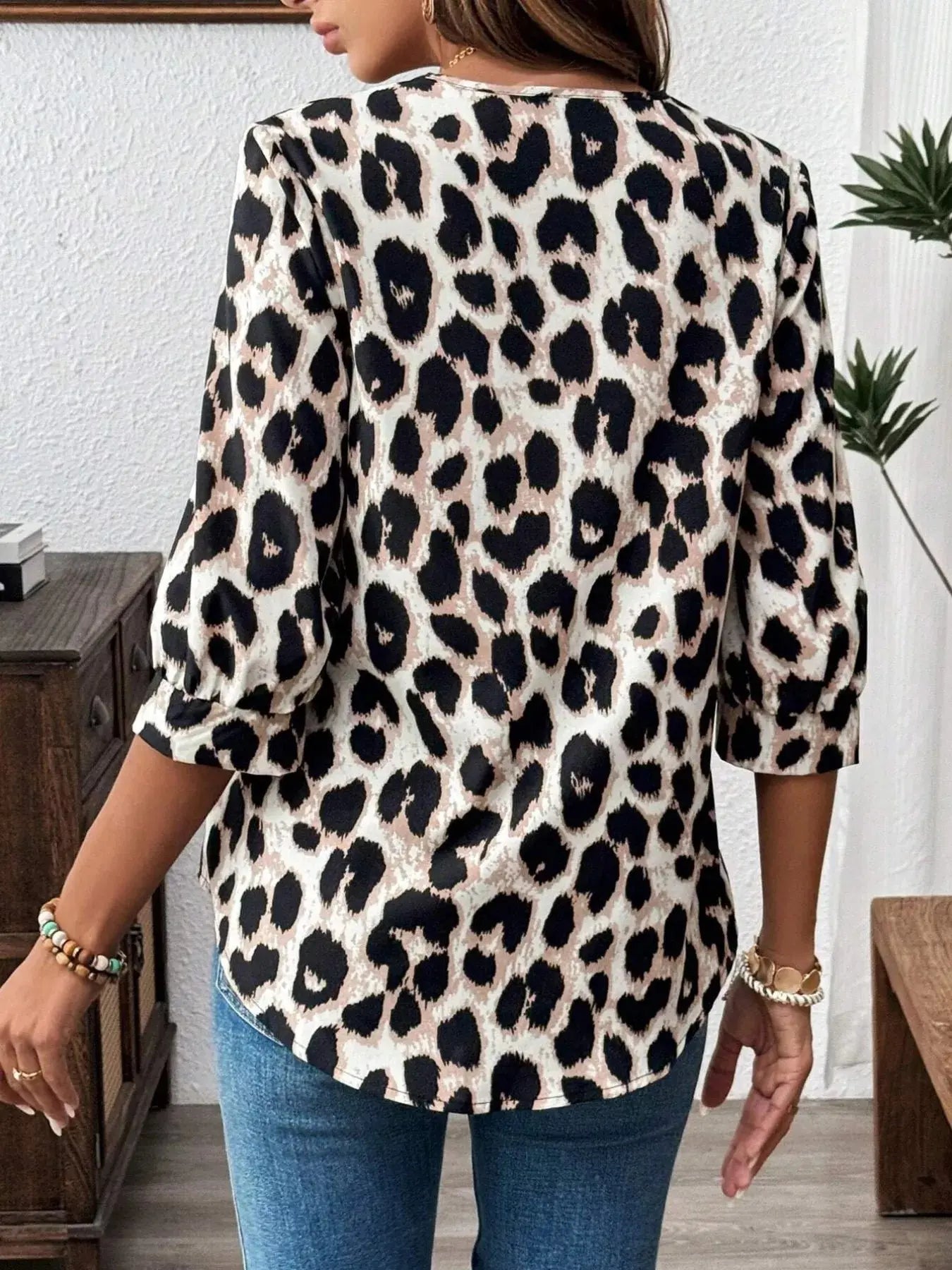 Leopard Print 3/4 Sleeve Blouse Simply Love