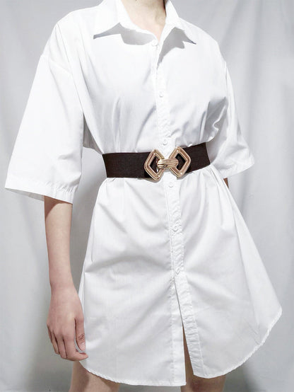 Geometric Buckle Elastic Wide Belt.