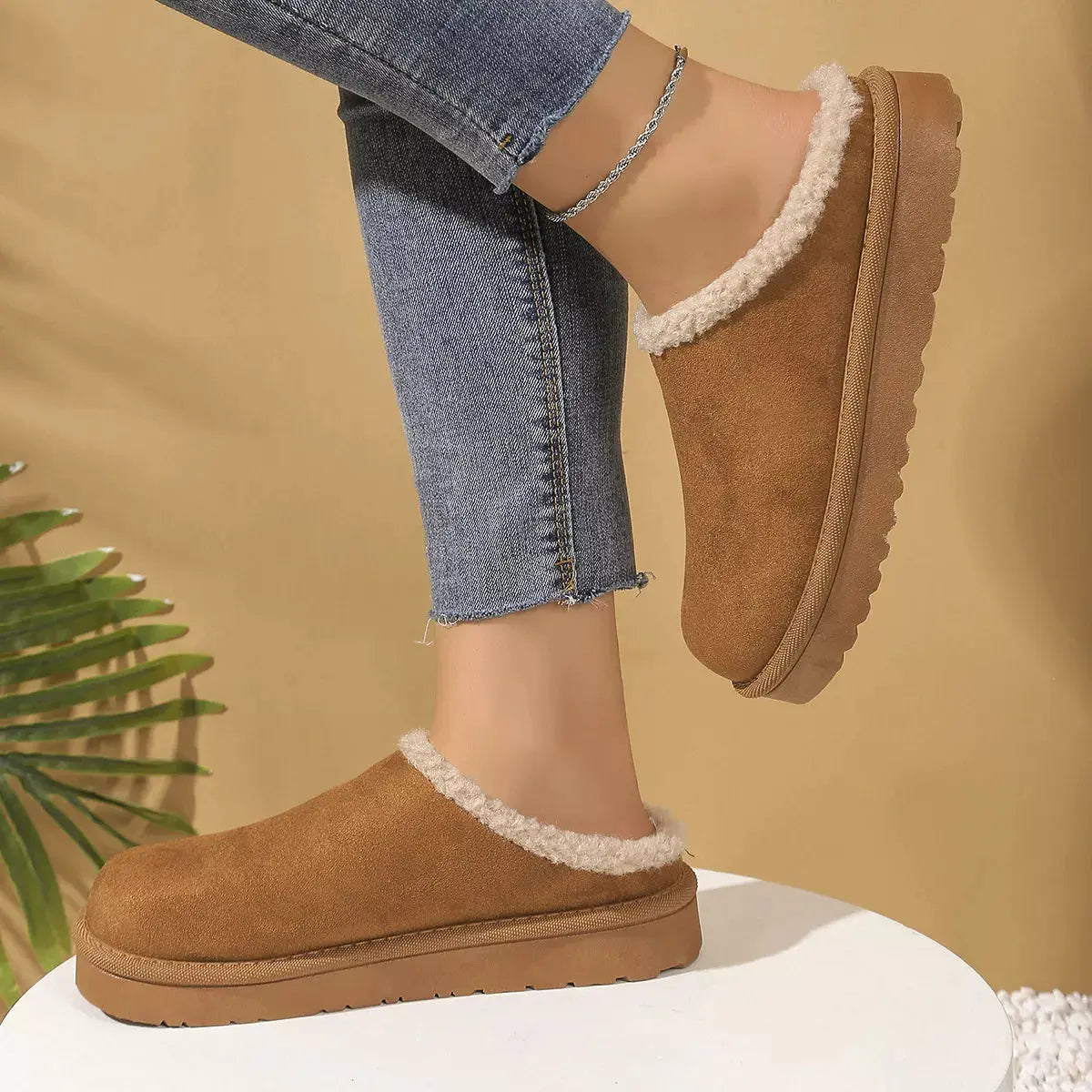 Plush Lined Round Toe Slippers Simply Love